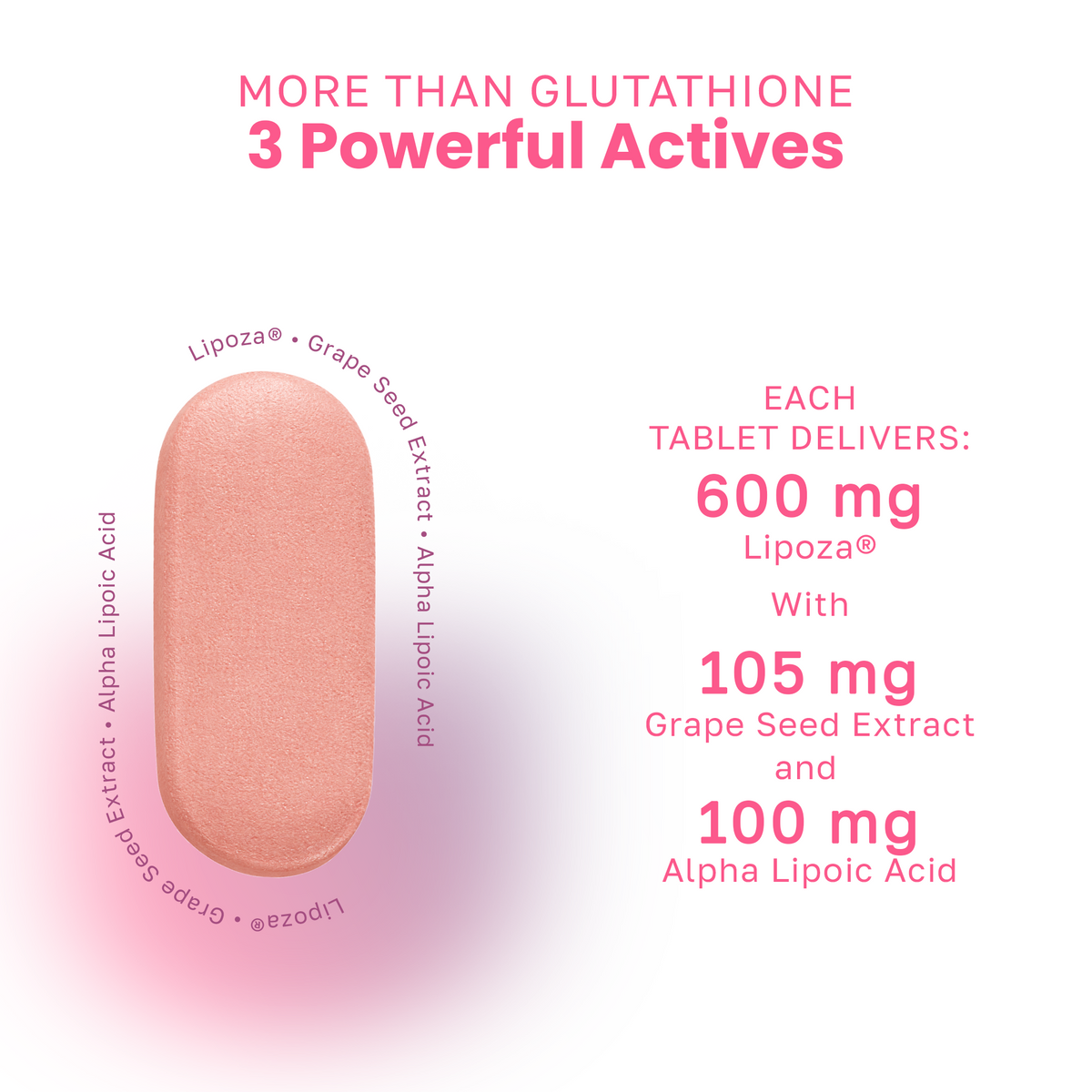 A pink oval supplement tablet centered on a white background 