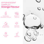 Orange flavor effervescent complex features infographic.
