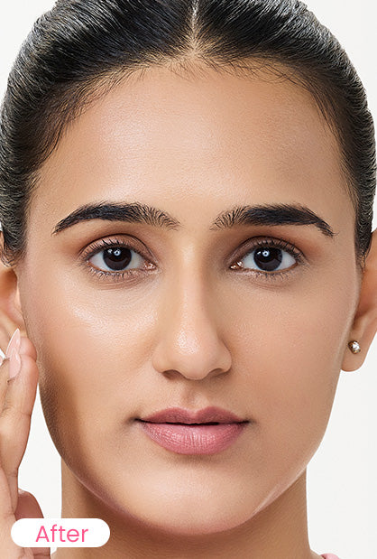 Close-up of a woman's face with a smooth, radiant complexion