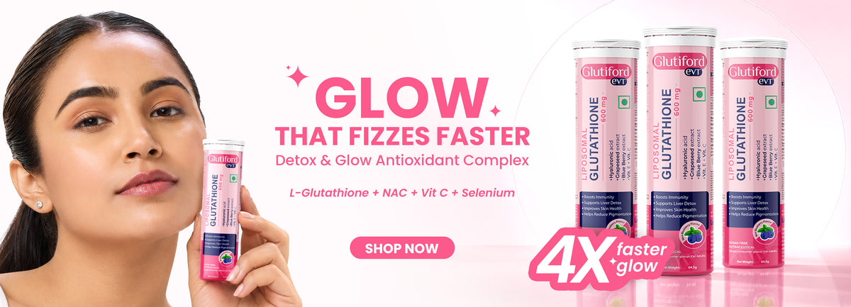 A promotional banner featuring a woman holding a pink and white tube 