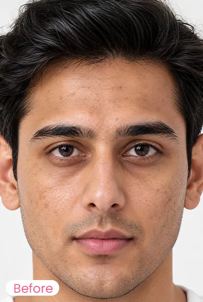 close-up portrait of a mans face with a before
