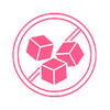 A pink icon showing three small cubes inside a circle 