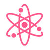 A pink atom icon on a white background.