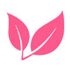 A pink double-leaf icon on a white background.